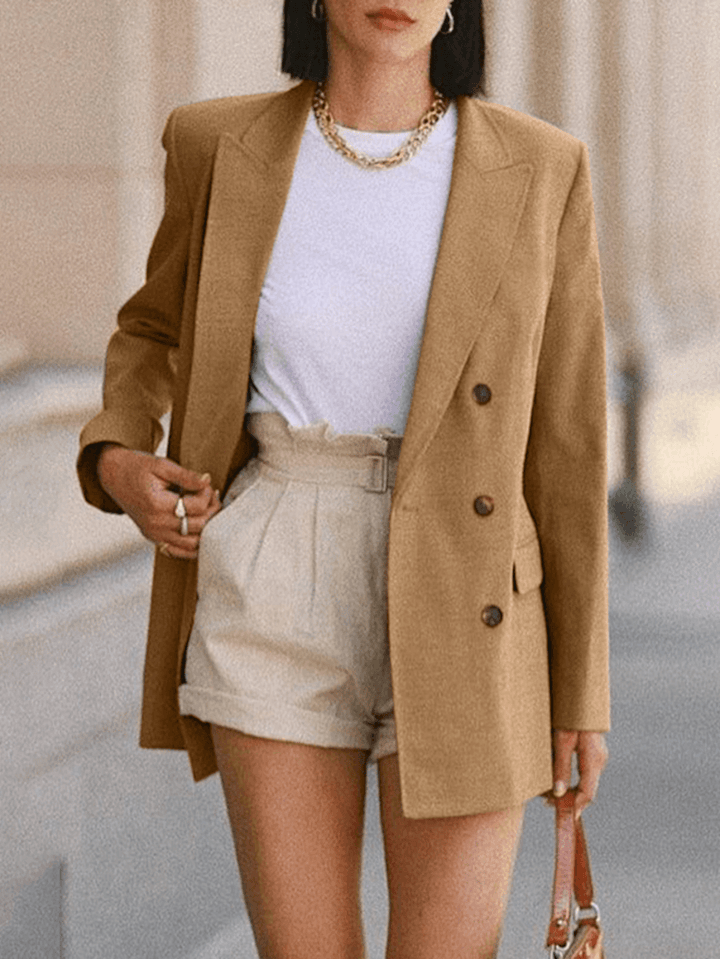 Women Mini Length Solid Spliced Casual Loose Fashion Workwear Suit - MRSLM