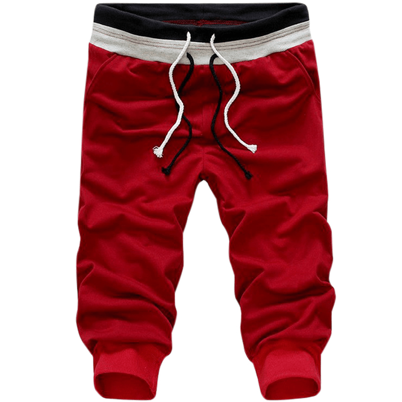 Men'S Casual Elastic Waist Sports Capri Pants Fashion Pure Color Harem Pants - MRSLM