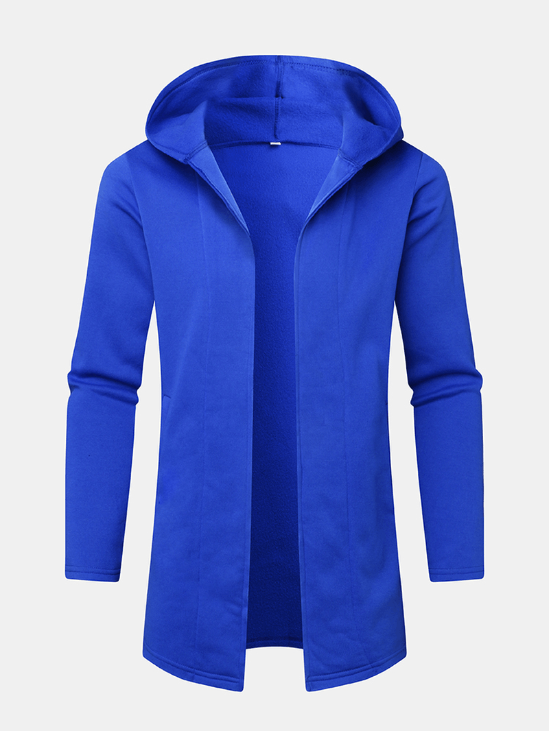 Mens Blue Open Front Long Sleeve Hooded Cardigans - MRSLM
