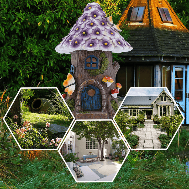 Resin Solar Powered Fairy House Ornaments Waterproof Sun-Resistance Garden Fairy House Ornaments - MRSLM