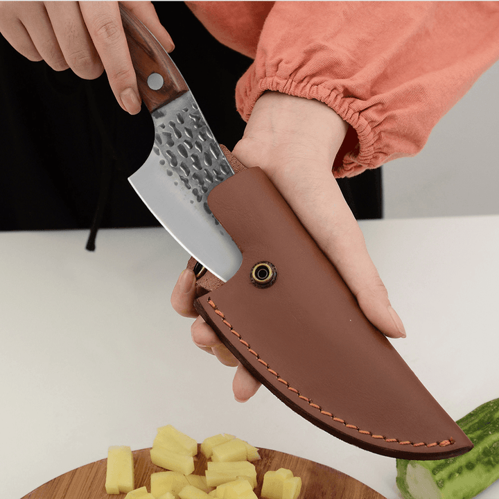 Xyj 5.5 Inch Handmade Forged Butcher Knife High Carbon Steel Serbian Kitchen Knife Tool for Sliced Boning with Leather Sheath Cover - MRSLM