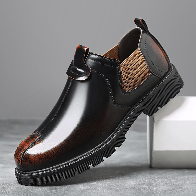 Men Breathable round Toe Soft Sole England Style Slip on Casual Chelsea Boots - MRSLM