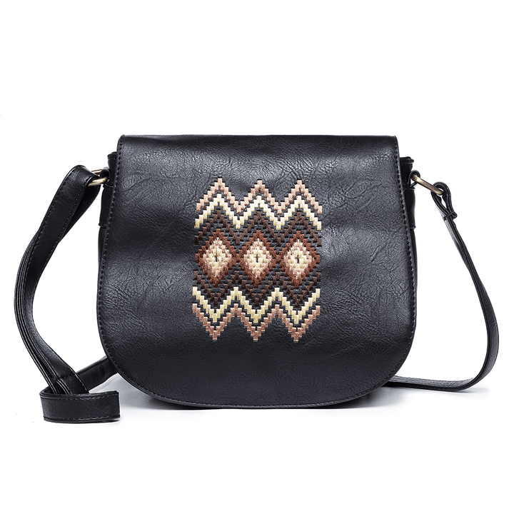Women National PU Leather Embroidery Crossbody Bag - MRSLM