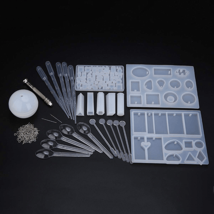 77Pcs/Set Crystal Epoxy Resin Silicone Pendant Casting Mould Kit Transparent Jewelry Making Mold Spoons Cups Sticks for DIY Crafting Decorations - MRSLM