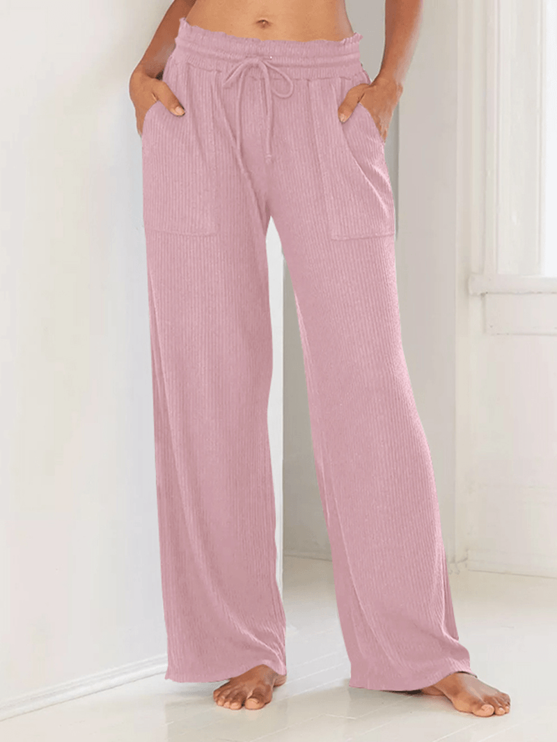 Women Daily Casual Elastic Waist Pocket Loose Wide Leg Pants - MRSLM