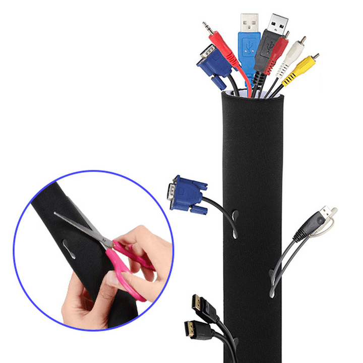 KC-ZY008 Cable Management Sleeve 2 Pack Black Cable Organizer Flexible Cord Management Cover - MRSLM