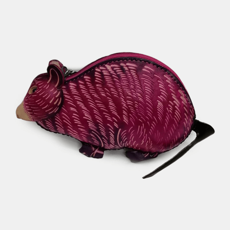 Unisex Genuine Leather Cartoon Cute Animal Mouse Handmade Coin Bag Storage Bag Wallet - MRSLM