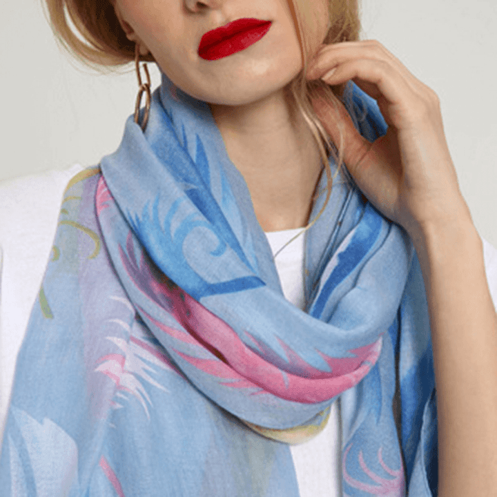 Women Feather Color Printing Scarves Breathable Shawl - MRSLM