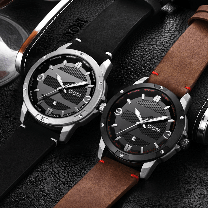 DOM M-1219 Fashion Men Watch Waterproof Luminous Date Display Leather Straps Quartz Watch - MRSLM