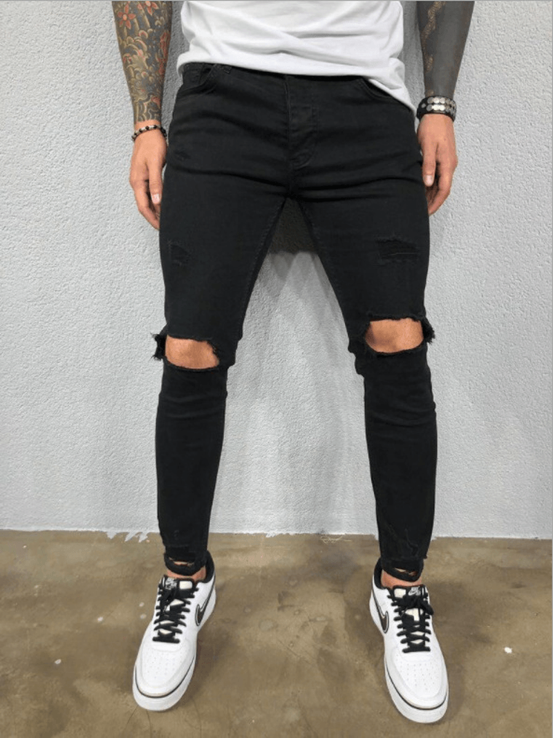 Men'S Ripped Elastic Feet Torn New Hot Style Trendy Jeans - MRSLM