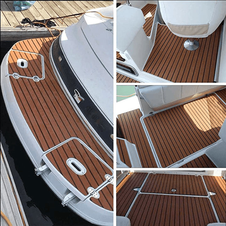 240X60X0.5Cm EVA Boat Flooring Pad Faux Teak Decking Sheet Non-Slip Self-Adhesive Kayaks Mat Outdoor Boating - MRSLM
