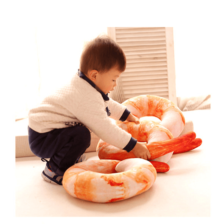 Creative 3D Squishy Shrimp Throw Pillow Plush U Shape Sofa Car Office Neck Cushion Home Decor - MRSLM