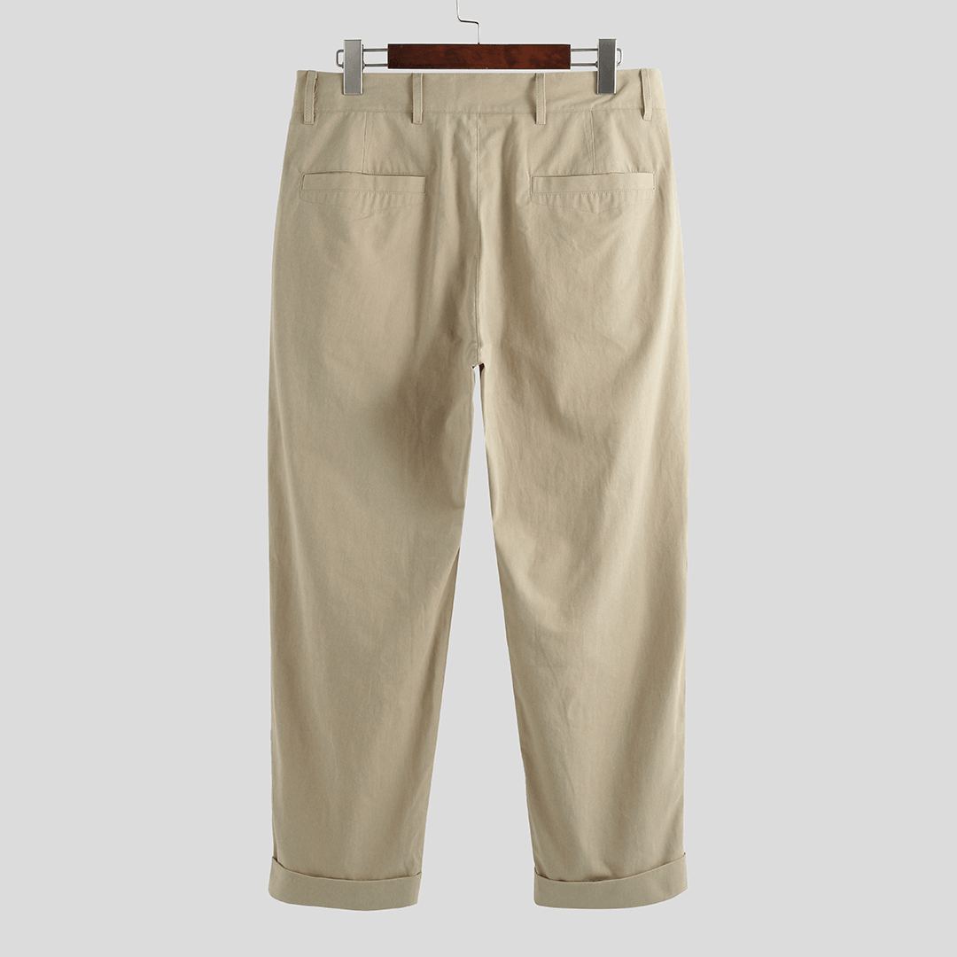 Mens Solid Color Cotton Comfortable Casual Pants - MRSLM