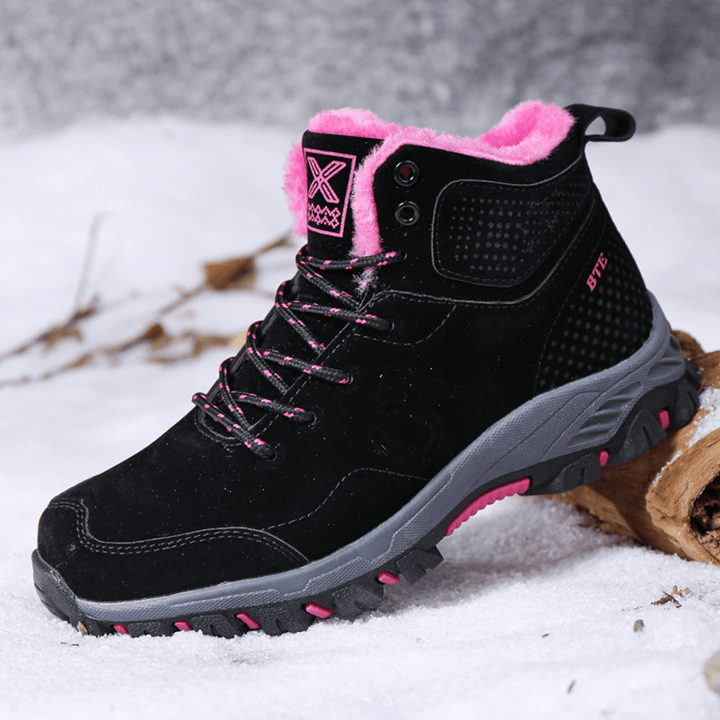 Women Casual Warm Lining Thick Sole Lace up Ankle Snow Boots - MRSLM