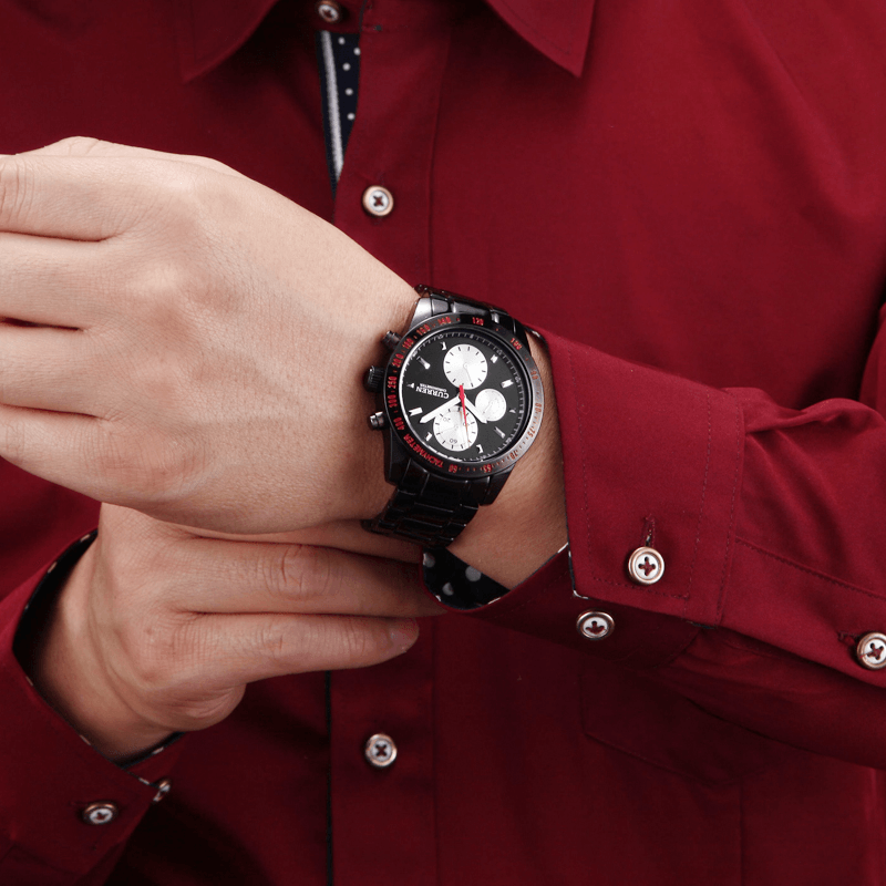 CURREN 8016 Decorative Three Dials Full Steel Quartz Watches Business Style Men Wrist Watch - MRSLM