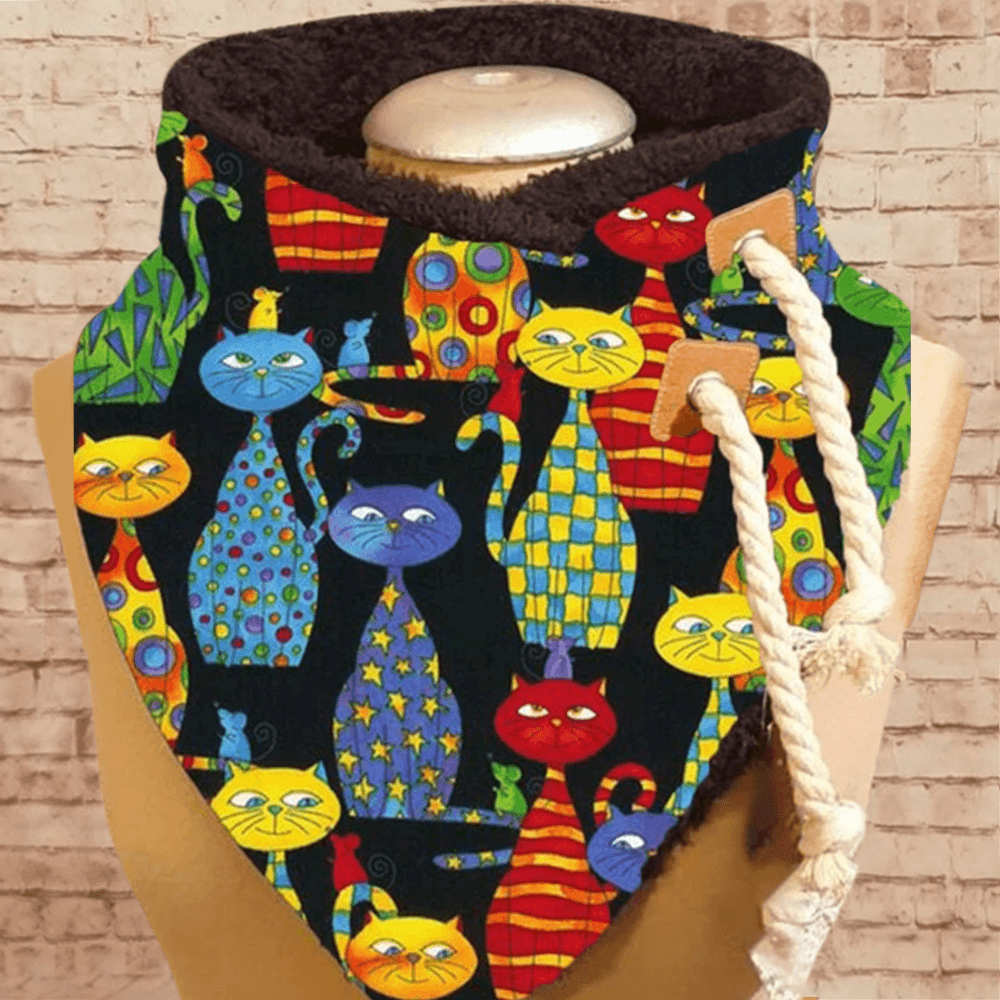 Women Cute Cartoon Colorful Funny Cats Pattern Soft Personality Neck Protection Keep Warm Scarf - MRSLM