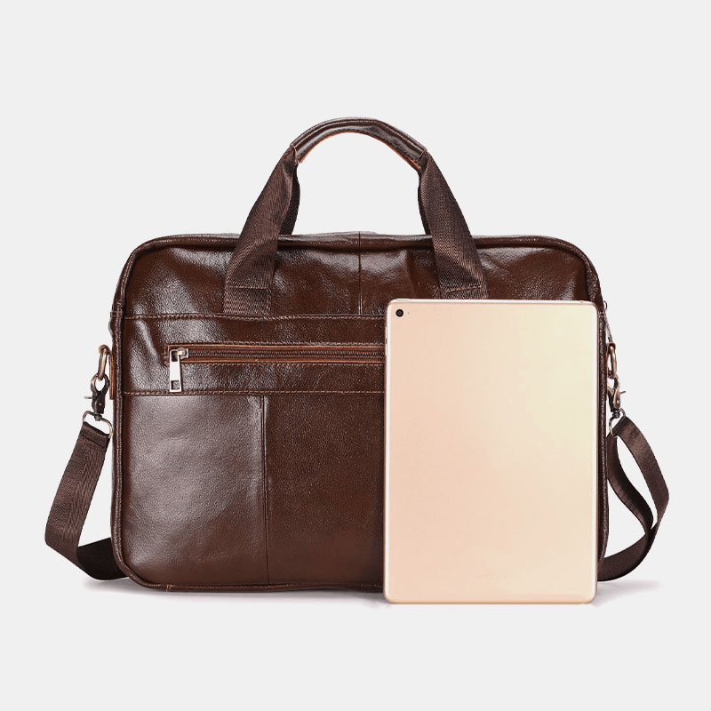 Men Genuine Leather Multi-Pocket Vintage 14 Inch Laptop Bag Messenger Bag Crossbody Bags Shoulder Bag Briefcase - MRSLM