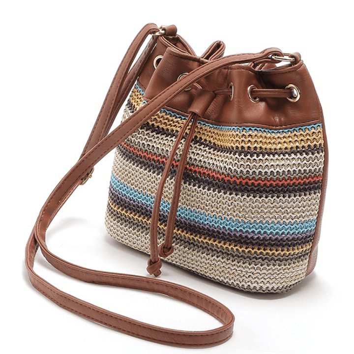 Fashion Bohemian Striped Bucket Bag Messenger Shoulder Bag - MRSLM