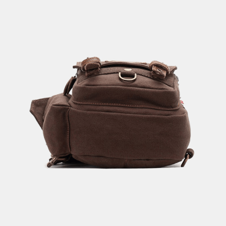 Men Genuine Leather and Canvas Travel Outdoor Carrying Bag Personal Crossbody Bag Chest Bag - MRSLM
