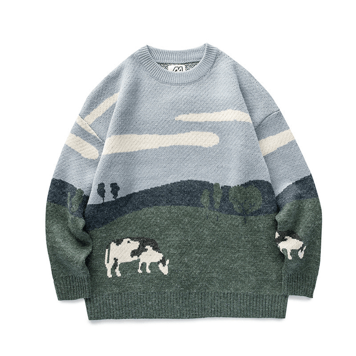 Vintage Contrast Crew Neck Sweater - MRSLM