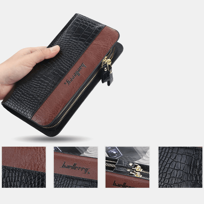Baellerry Men Faux Leather Long Zipper Phone Bag Wallet Clutches Bag for Business - MRSLM
