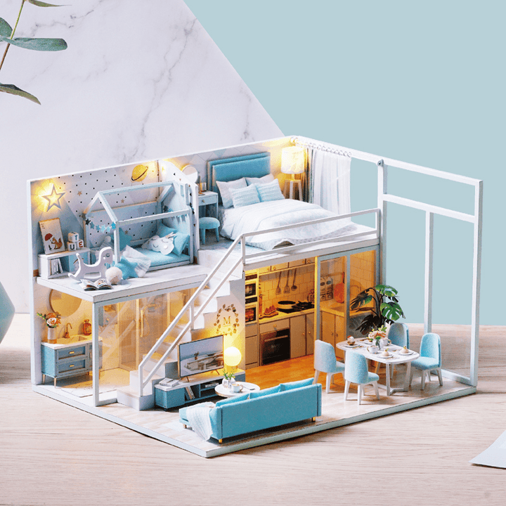 Cuteroom L028 DIY Cottage Poetic Life Handmade Loft Simple Apartment Doll House with Dust Cover Music Motor - MRSLM
