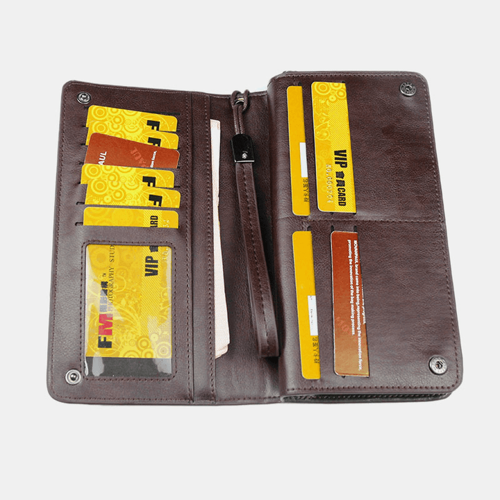 Men Faux Leather Long Wallet Business Money Zipper Wallet - MRSLM