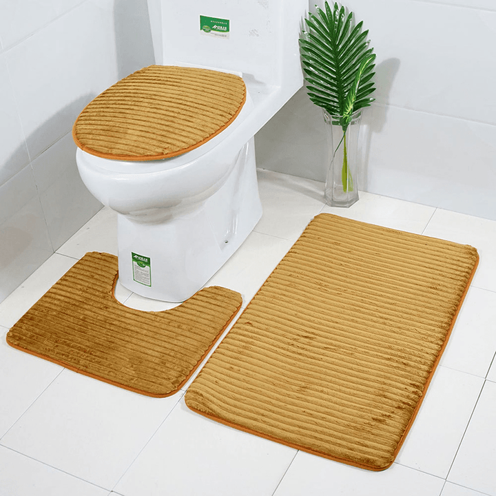 3Pcs Striped 3D Anti-Slip Bath Rug Toilet Mats Set Soft Absorbent Bathroom Carpet Toilet Lid Seat Cover Closestool Pad - MRSLM