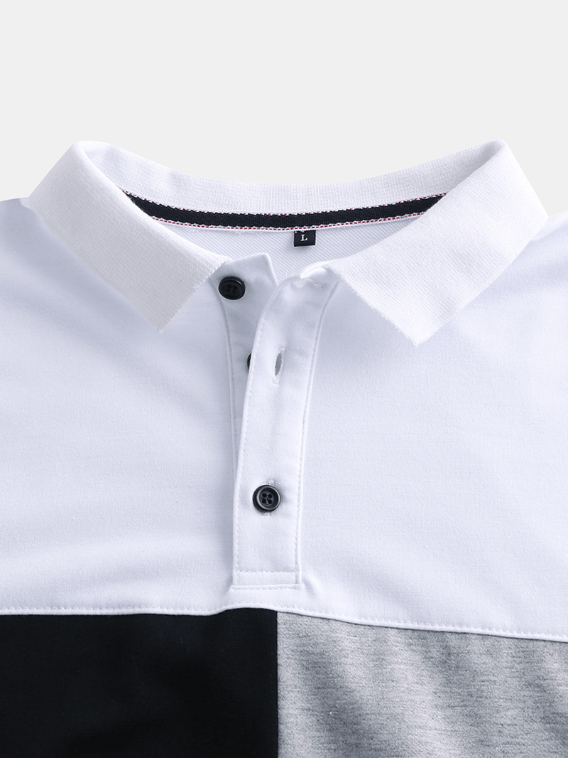 Mens Color Matching Short Sleeved Casual Fashion Cotton Golf Shirt - MRSLM