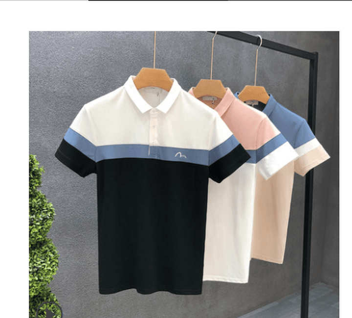 Summer Men'S Slim Lapel Contrast Color High End T Shirt - MRSLM