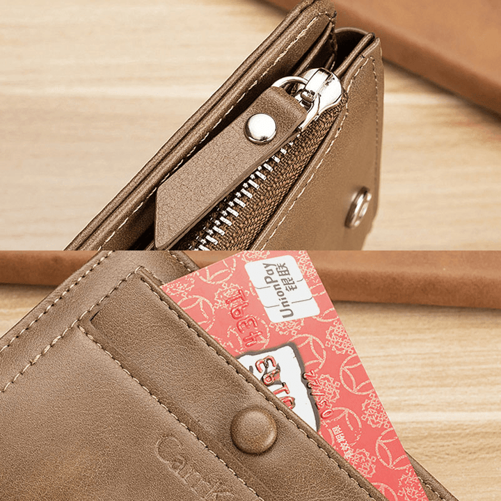Men Faux Leather Retro Business Trifold Multi-Slot Card Holder Wallet - MRSLM