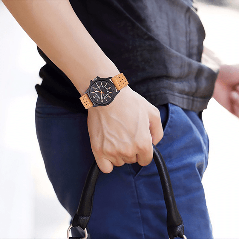 Fashion Causal Creative Date Display Waterproof Leather Strap Men Quartz Watch - MRSLM