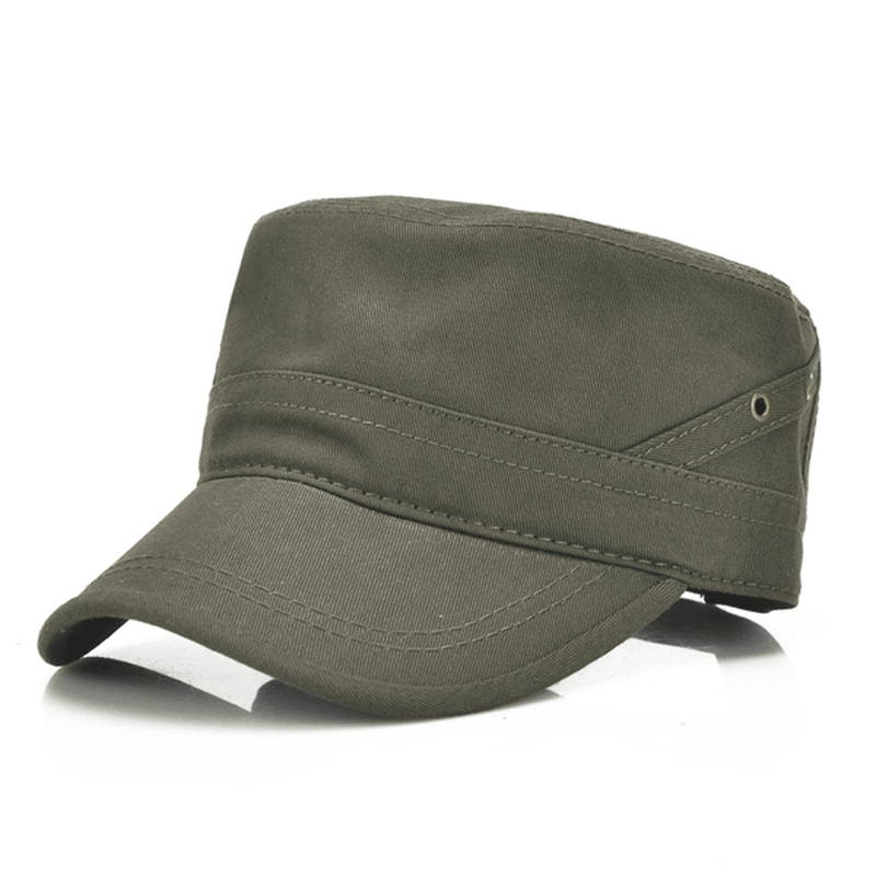 Mens Vintage Cotton Breathable Flat Baseball Hat Outdoor Visor Military Training Cap Adjustable - MRSLM