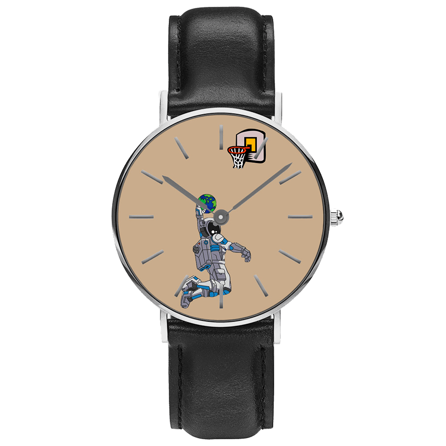 Casual Style Men Watch Cartoon Astronaut & Earth Print PU Leather Strap Clock Quartz Watches - MRSLM