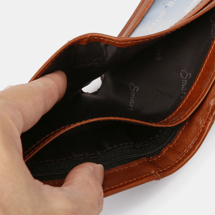 Men Bifold Short First Layer Cowhide Wallet Multi-Card Slot Card Case Money Clip Coin Purse Wallet - MRSLM