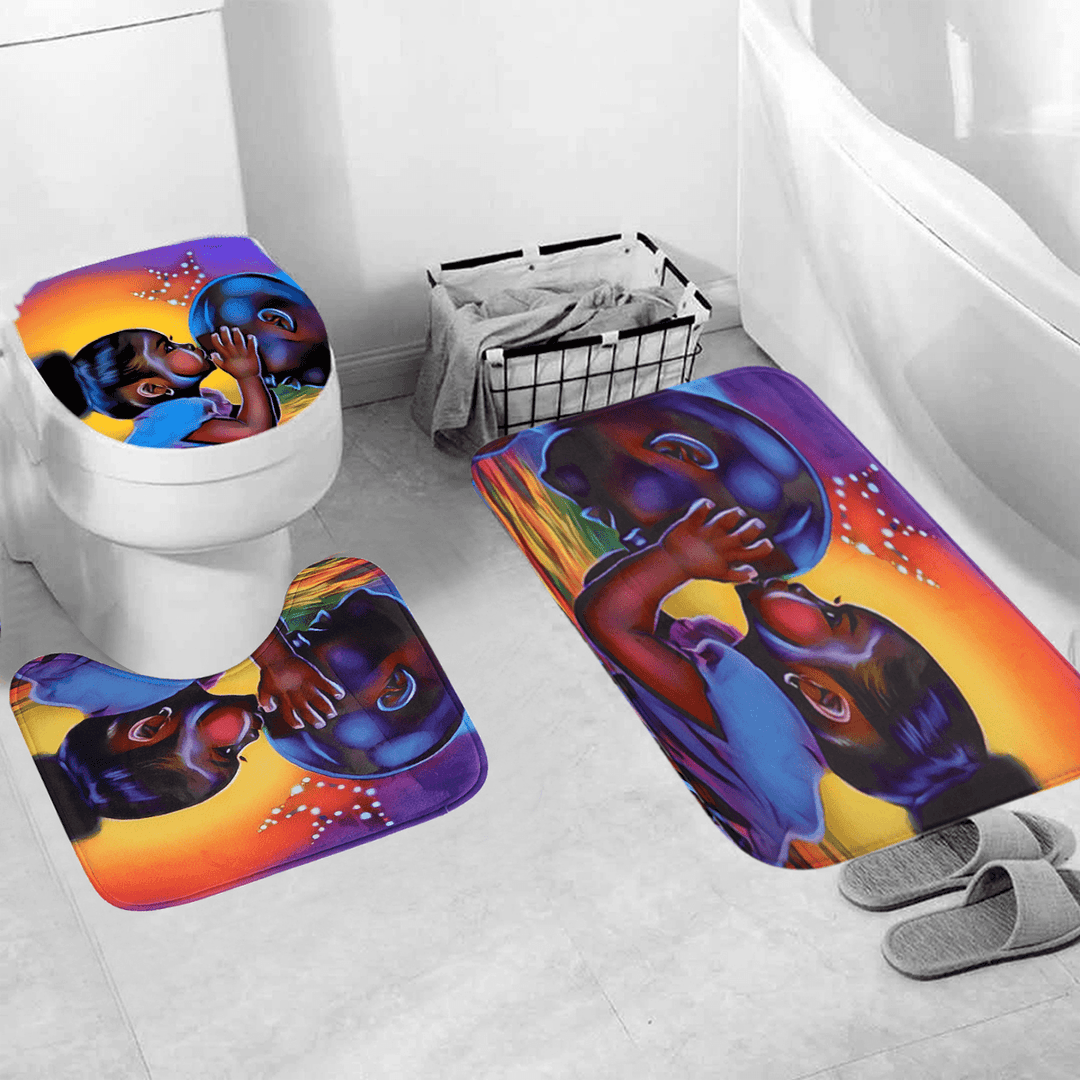 African Girl Bathroom Shower Curtain Pedestal Rug Lid Toilet Cover Bath Mat Set Decor - MRSLM
