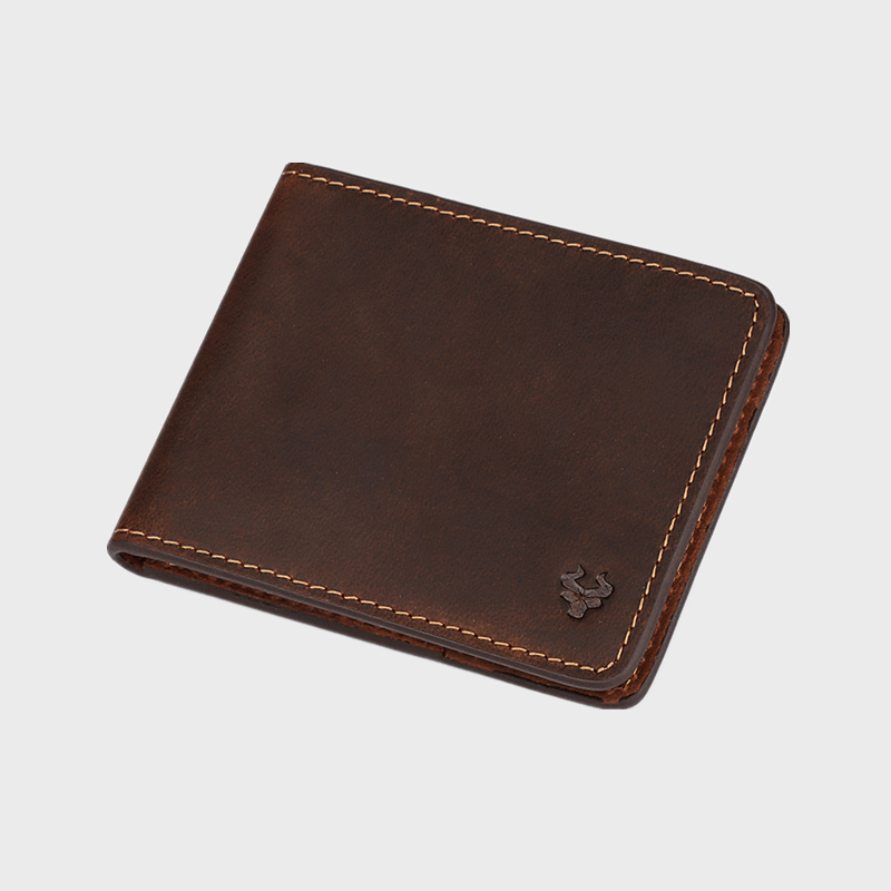 Men Genuine Leather RFID Anti-Theft Foldable Retro Business Ultra-Thin Card Holder Wallet - MRSLM