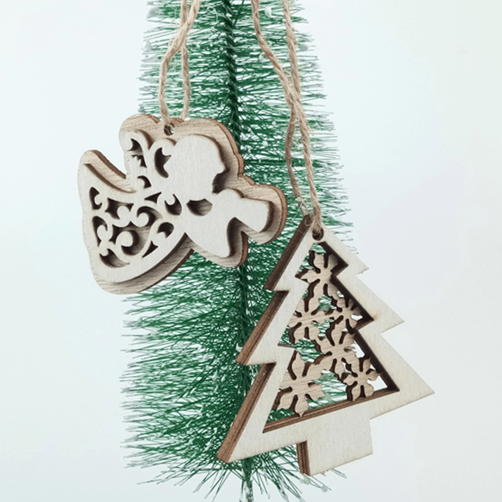 2Pcs Natural Wood Christmas Tree Pendants Hanging Ornaments Crafts Gifts Xmas New Year Party Decor Home Decoration - MRSLM