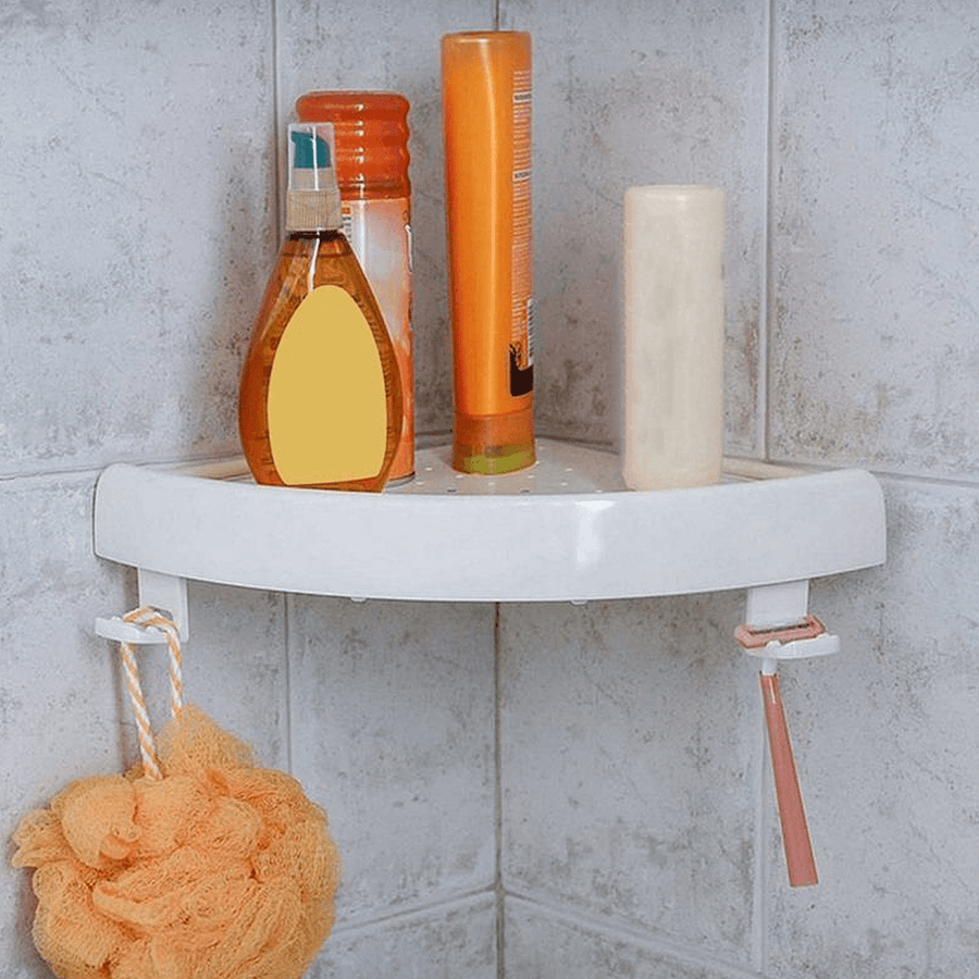 Bathroom Shower Corner Storage Paper Shelf Holder Shower Caddy Holder Rack White Organizer - MRSLM