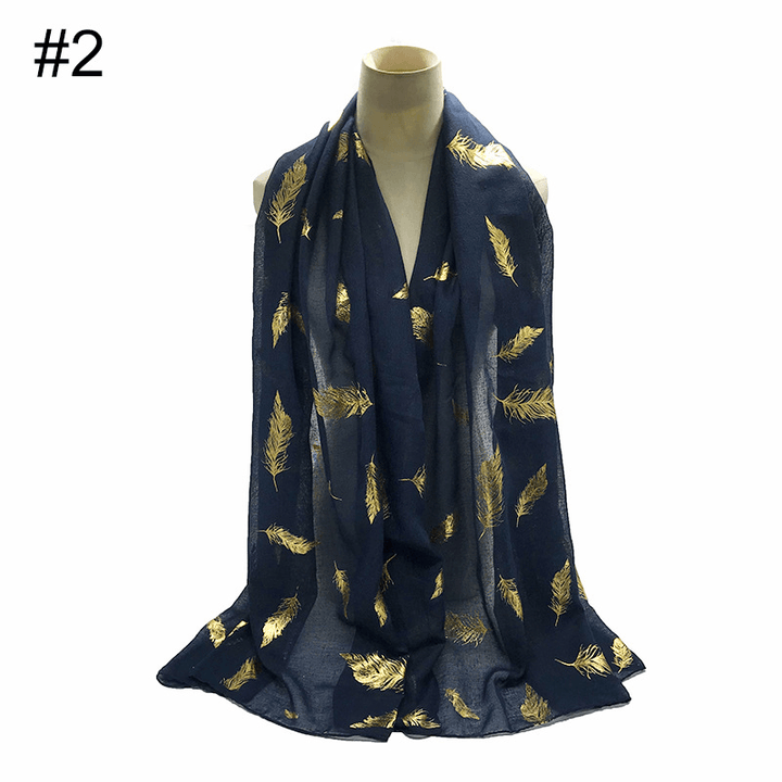 Gold Leaf Print Women'S Versatile Scarf Turban Shawl - MRSLM