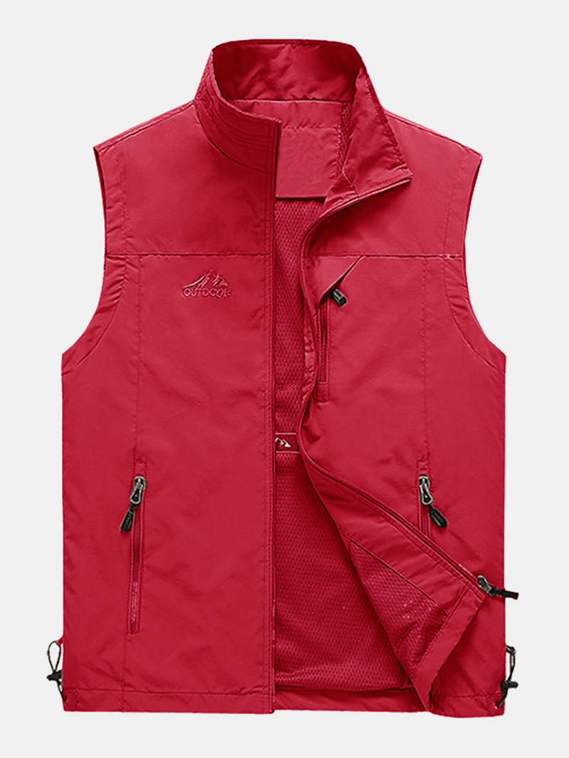 Men Zipper Multi-Pockets High Collar Outdoor Sports Warm Waistcoat Vests - MRSLM