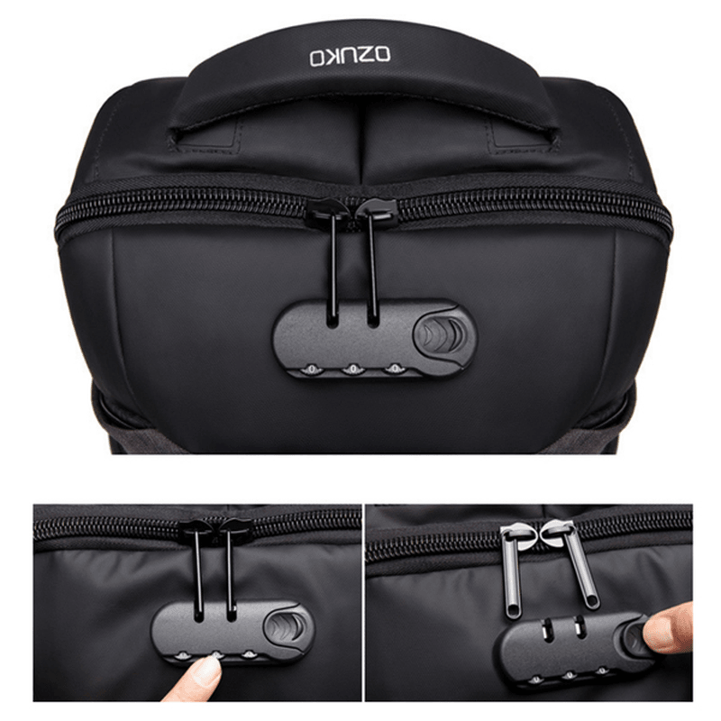 USB Charging Backpack Casual Anti-Theft Computer Bag with Rainproof Cover & Combination Lock - MRSLM