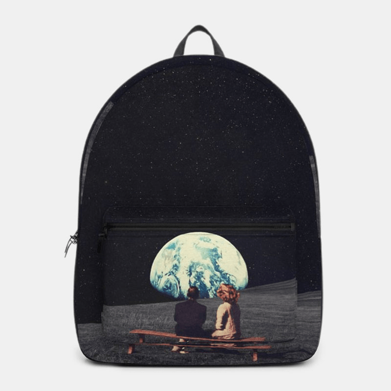 Unisex Oxford Environmental Protection Space Planets Earth and Moon Print School Bag Backpack - MRSLM