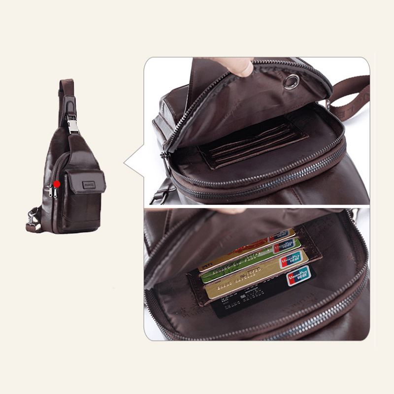 Men Genuine Leather New Vinatge Large Capacity Chest Bag Shoulder Bag Crossbody Bag - MRSLM