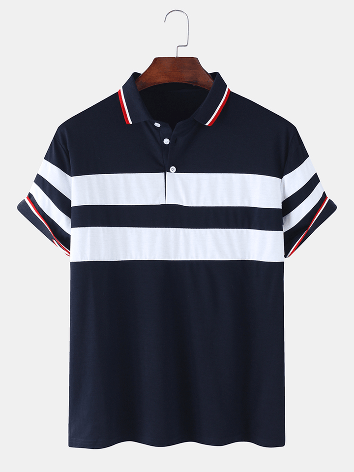 Mens Patchwork Color Splice Casual Short Sleeve Golf Shirt - MRSLM