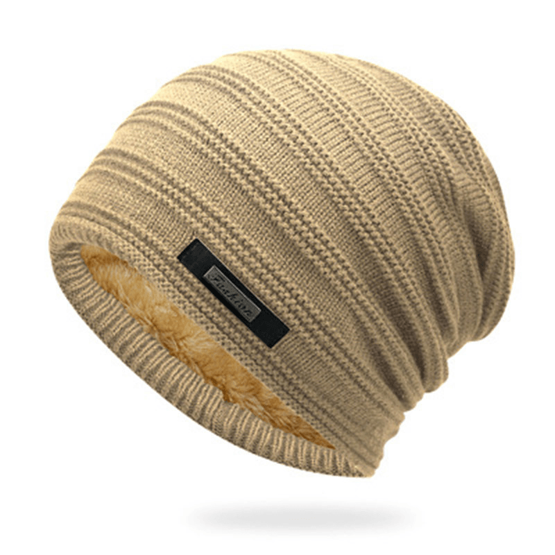 Men'S Knitted Adult Wool plus Velvet Padded Outdoor Warmth Cap - MRSLM