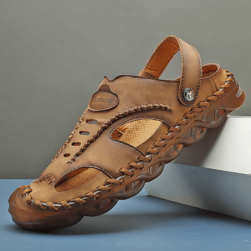 Men Microfiber Leather Waterproof Two-Ways Breathable Toe Protected Casual Sandals - MRSLM