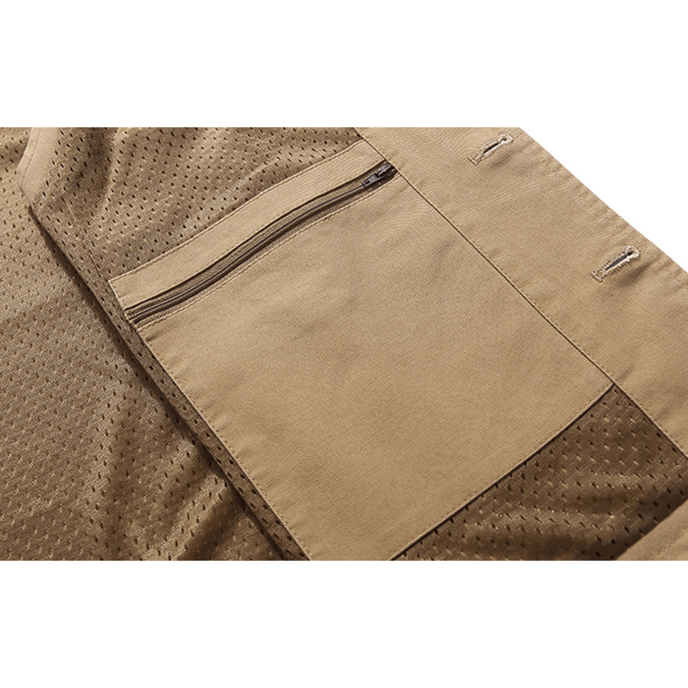 Mens plus Size Outdoor Mesh Breathable Pockets Cotton Vest Sleeveless Jacket - MRSLM