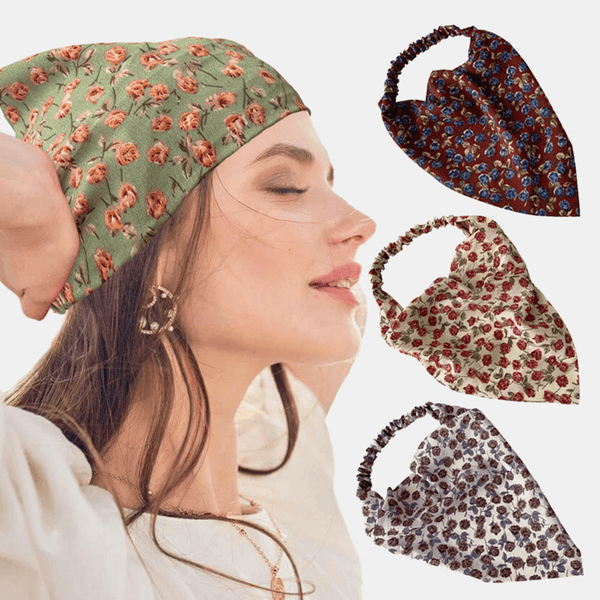Women Chiffon Floral Pattern Elastic Square Scarf Fashion Triangle Scarf Headband Headscarf Headwear - MRSLM