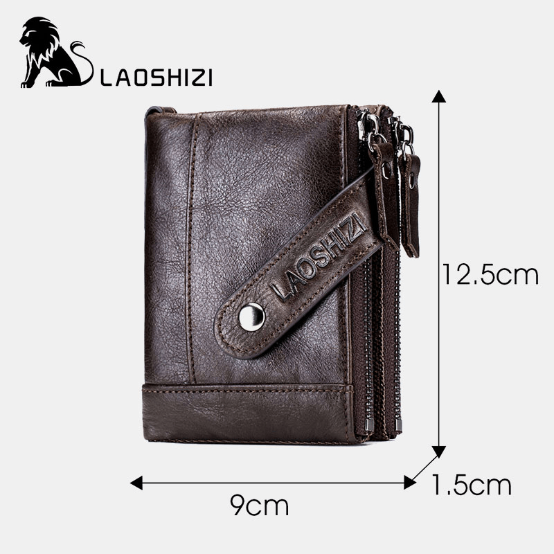 Men Genuine Leather Vinatge Anti-Theft Zipper Coin Bag Wallet - MRSLM